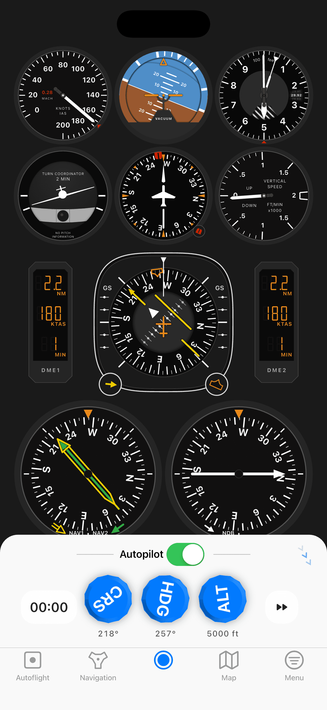 Traditional cockpit with HSI and RMI gauges